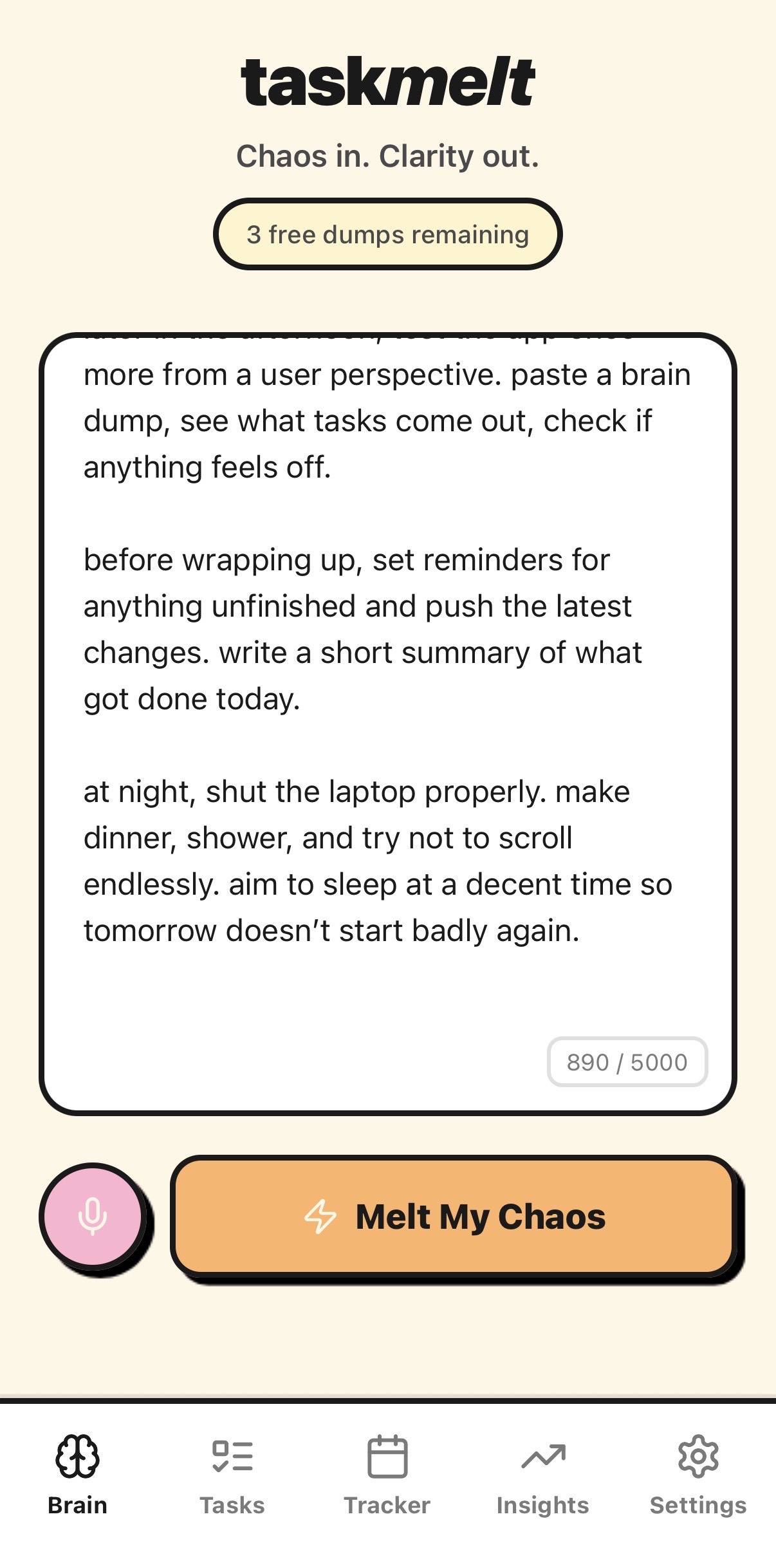 taskmelt brain dump interface